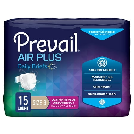 Prevail Air Plus Daily Brief | Size 3 | Breathability | Ultimate Absorbency | 15 Count