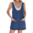 thumbnail image 2 of Vestido Vaquero Informal Sin Mangas para Mujer, Cuello Redondo, Estilo Vintage, Holgado, con Bolsillos, Azul, Talla L, 2 of 6