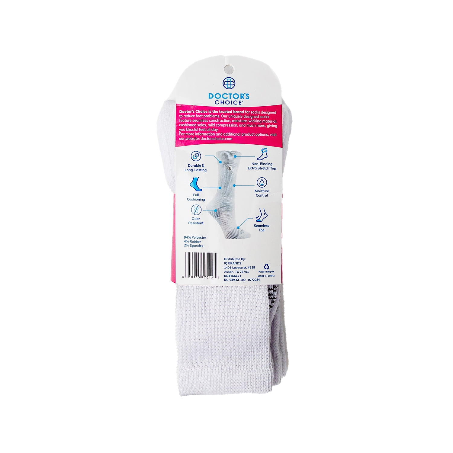 Doctor's Choice Diabetic Full Cushion Crew Women's Socks, Large, Women's Shoe Size 10-13, 4 Pack