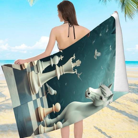 RKSupls Chess Horse Forest Microfiber Beach Towel, Extra Large Quick Dry Lightweight Towel for Travel Swimming Camping, Soft Super Absorbent- 55.1x27.6in