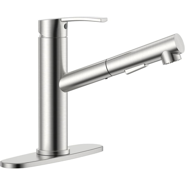 APPASO Modern Kitchen Kitchen Faucet Faucet with with Pull Out Sprayer Single-Handle Stainless Steel Bar RV Sink Deck Plate Brushed Nickel 360