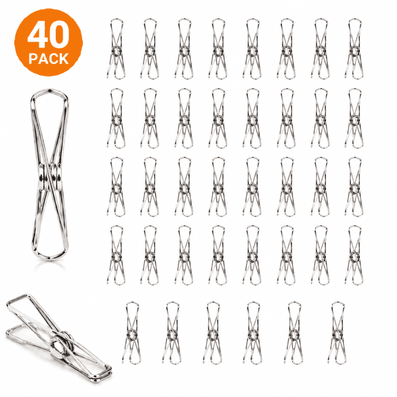 Kabuer 40Pcs Stainless Steel Clothes Pins, 2.36In Heavy Duty Laundry Clip for Hanging, Outdoor Clothesline, Snack Bags, Towel, Pictures, Office