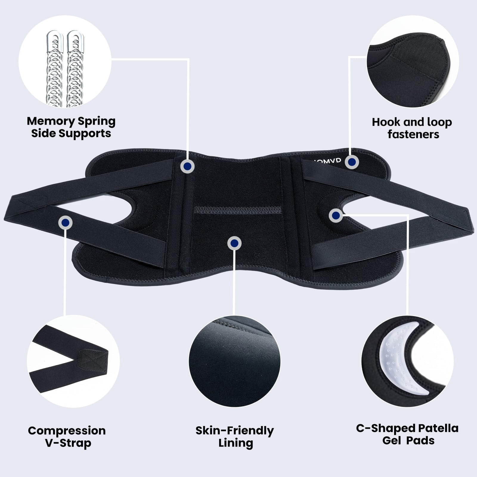 YSLHYKnee Brace for Knee Pain, Meniscus Tear, Adjustable Knee Support with Side Spring Stabilizers for ACL, MCL, Arthritis, Patella Stability, Knee Pain Relief, Injury Recovery, Women and Men, Medium