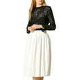 thumbnail image 3 of MODA NOVA Junior's Long Sleeve Lace See Through Floral Color Block Blouse Black S, 3 of 7