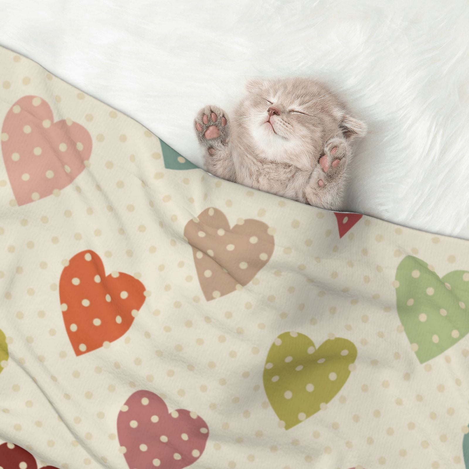 Naloa Heart Polka Dot Dog Blanket, 3 Sizes Cat Blanket for Indoor Cats Large Medium Small Dog Gifts-Large