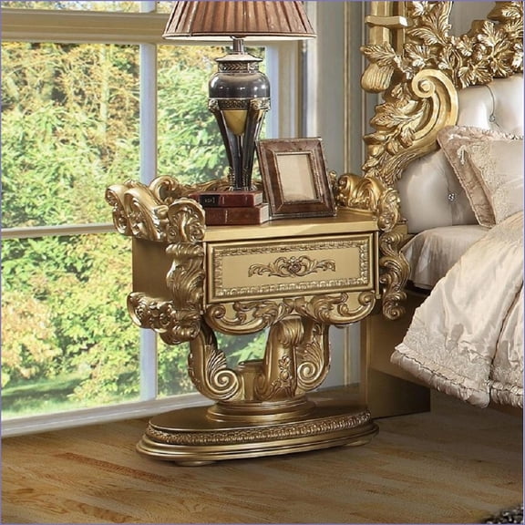 Gold 1-Drawer Nightstand with Felt-Lined Drawer for Bedroom Storage