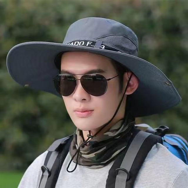 Sombrero de pescador de ala ancha para hombre, de verano, moderno, semitranspirable, para exteriores, color gris