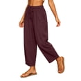thumbnail image 3 of LIaqionyy Womens Cotton Linen Pants Baggy Wide Leg Lounge Elastic Waist Drawstring Lightweight Trousers with Pockets, 3 of 8