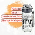 thumbnail image 3 of Decorated glass water bottle with lid, Motivational Workout Water flask with wide mouth, Cute leak-proof water bottles for school kids, Large Reusable glass for juice, 17 oz, 3 of 8
