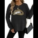 thumbnail image 3 of Suéter de Cuello Redondo Personalizado con Estampado de Leopardo y Labios Bordados para Mujer Negro L, 3 of 8