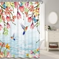 thumbnail image 6 of MIZHONA Spring Floral and Birds Shower Curtain Hummingbird with Flower Fabric Waterproof Bathroom Curtain 72"W x 72"L, 6 of 8