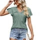 thumbnail image 2 of Blusa de manga de volantes Top plisado V cuello liso color Slim equipada manga corta blusa camisa para mujer Mujer, 2 of 6