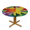 thumbnail image 3 of HAOXIT Abstract Round Fitted Tablecloth, Rainbow Colored Round Shaped Patterns with Forms Geometric, Elastic Edge, for Catering and Kitchen, Fit for Round Table Multicolor 31-35, 3 of 8
