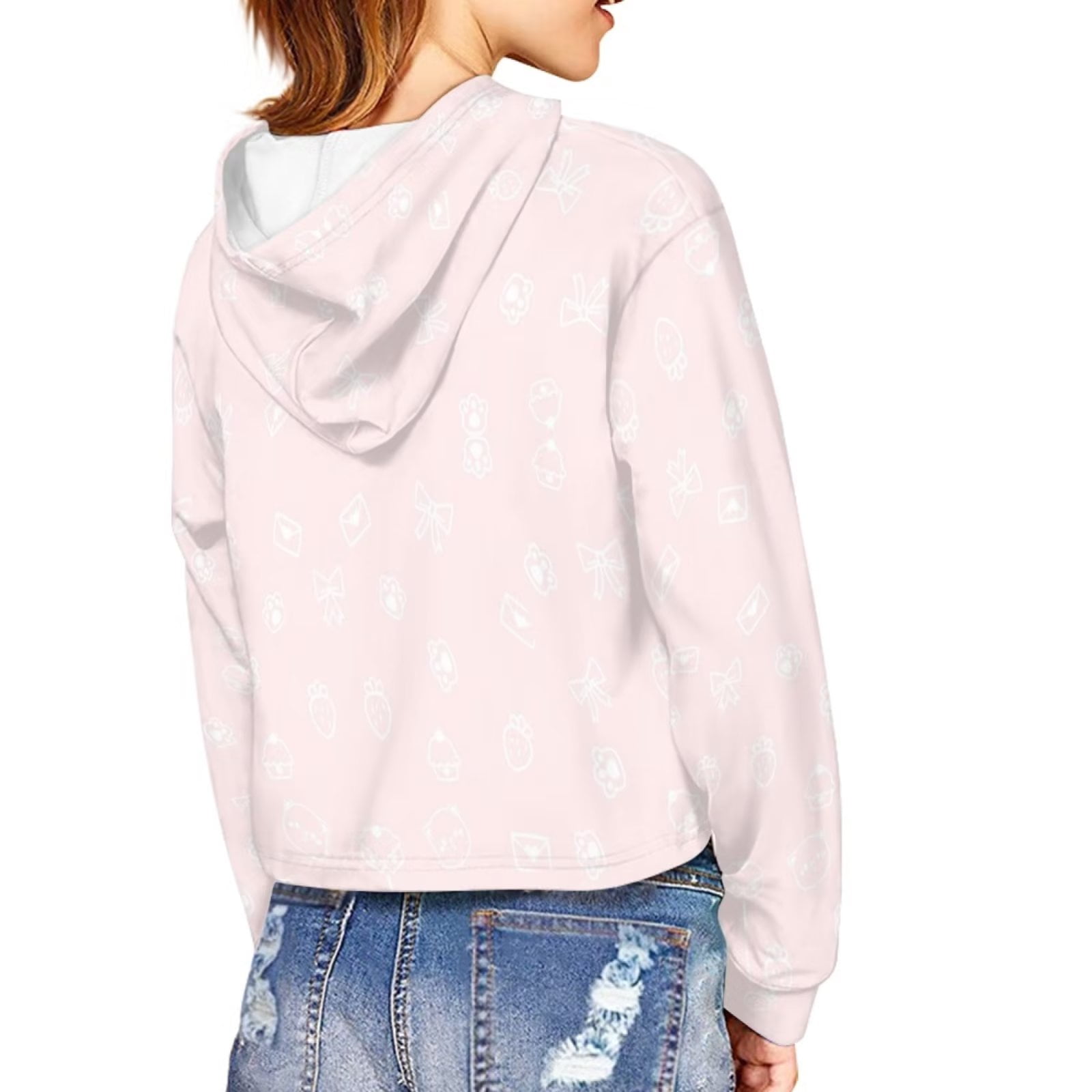 Pzuqiu Pink Preppy Crop Top Hoodies for Teen Girls Long Sleeve