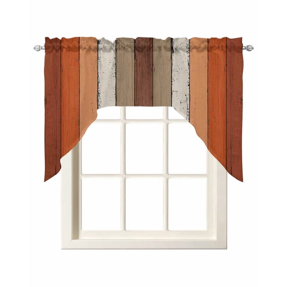 Burnt Orange Brown Swag Curtains for Kitchen Farmhouse Vintage Wooden Valances for Windows Rod Pocket Small Window Treatment Short Topper for Cafe Bedroom Bathroom Living Room Decor 56x36 Inch