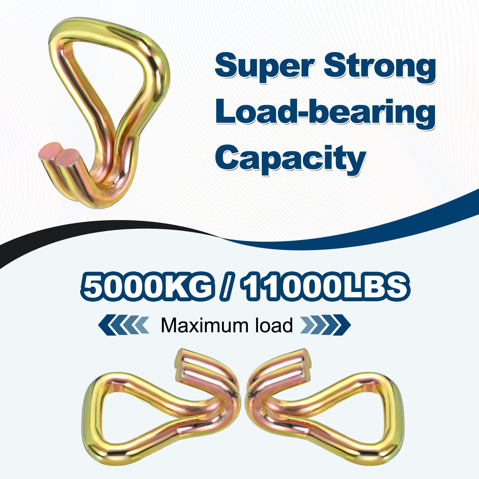 Uxcell Ratchet Double J Strap Hook Load 11000lbs, 3Pcs Heavy Duty Tie Down Strap J-Hook Cargo Hook for 2 Inch Tie Down Strap Webbing on Car Truck Trailer, Gold Tone (ID: 50 mm / 1.97")