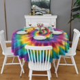 thumbnail image 2 of Rainbow Tie Dye Mandala Pattern Round Tablecloth 60"x60",Wrinkle Wipeable Table Cloth for Kitchen Dining Room Picnic Patio Party, 2 of 6