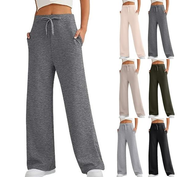 Wide Leg Sweatpants Women Baggy Low Rise Sweatpants with Pockets Spring Fall Y2K Drawstring Straight Leg Sweatpant