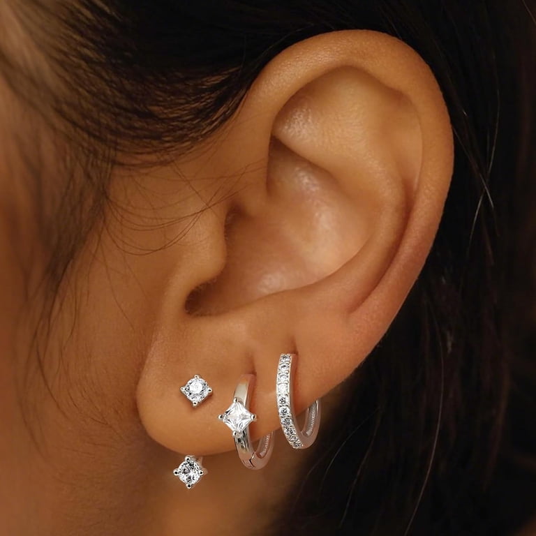 Gold Hoop Earrings Set For Women - 4-Pair Chunky Huggie Hoops, CZ Stud & Ear Cuff, Hypoallergenic Stacking Jewelry