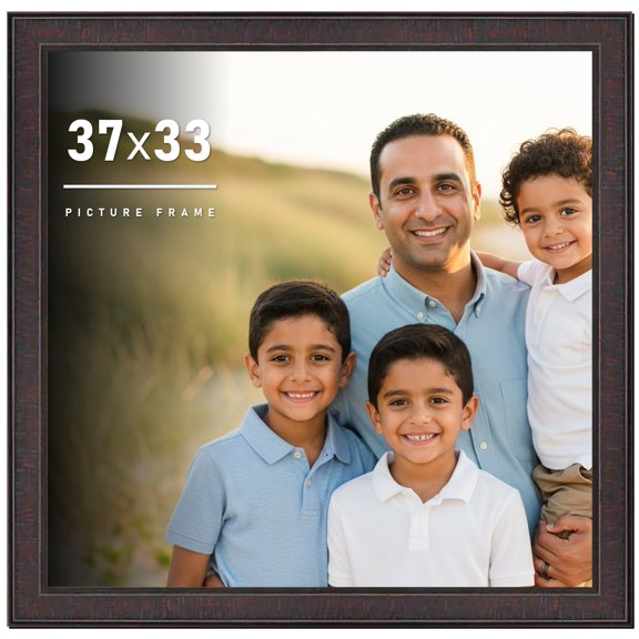 37x33 Frame Brown Solid Wood Picture Frame - Complete Modern Photo Frame Includes UV Acrylic