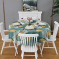 thumbnail image 2 of Teal Gold Marble Pattern Round Tablecloth 60"x60",Wrinkle Wipeable Table Cloth for Kitchen Dining Room Picnic Patio Party, 2 of 6