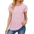 thumbnail image 1 of Camiseta de mujer con cuello redondo y mangas de encaje - Color liso, corte holgado, imitación de algodón, informal/para el día a día, tallas S-XXL, 1 of 8