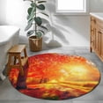 thumbnail image 3 of Round Rugs 4Ft, Fall Thanksgiving Round Area Rug Washable Indoor Throw Carpet, Red Orange Sunrise Forest Autumn Soft Non Slip Circle Rug for Kitchen Nursery Room Home Decor Aesthetic, 3 of 8