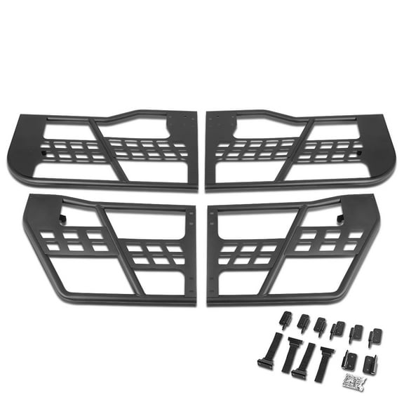 DNA Motoring For 07-18 Jeep Wrangler JKU 4-Door Black Steel Textured Tube Safari Tubular Front Rear Doors