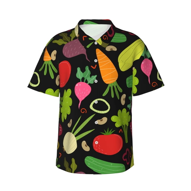 Fotbe Cartoon Vegetables Camisa Hawaiana para Hombre Unisex – Camisa Casual de Verano con Botones de Manga Corta de Algodón y Lino,Large