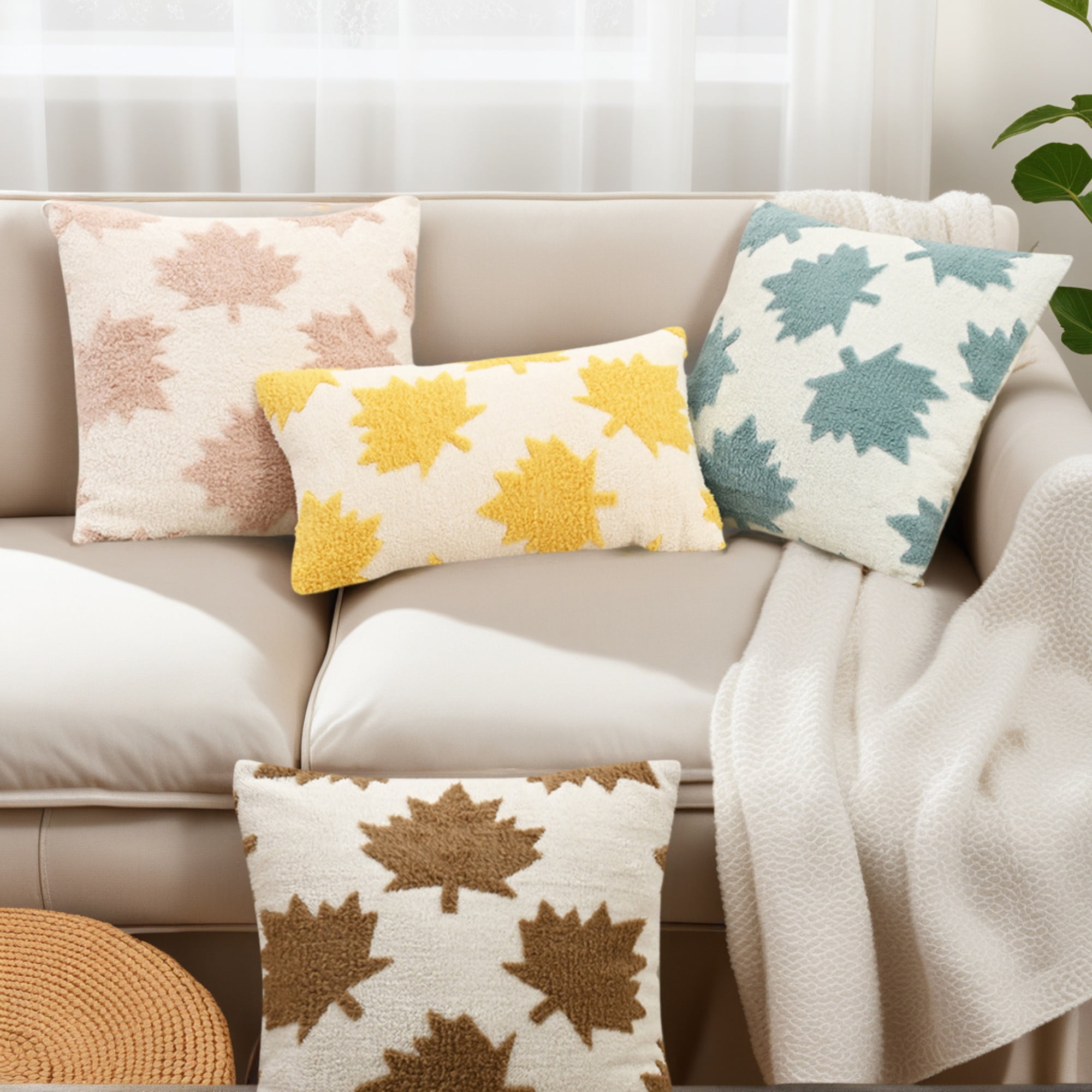 Unique Bargains Pack of 2 Maple Leaf Jacquard Throw Pillow Covers 20"x12" Grey