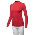 thumbnail image 5 of A2Y Women's Basic Solid Soft Cotton Long Sleeve Mock Neck Top Shirts Junior Fit Ruby L, 5 of 6