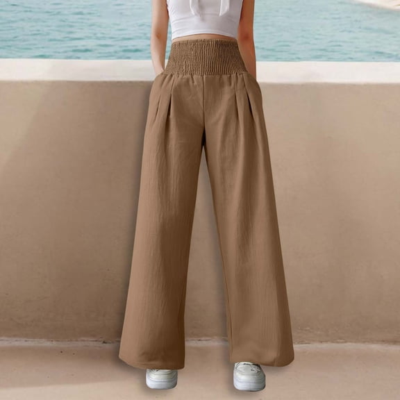 Women's Solid Color Elastic High Waist Wide Pants Casual Wide Leg Long Casual Belt Pocket Pants Set for Women Casual Sweat Track Pants Casual Pants for Women with Pockets Petite Beach Pants Petite