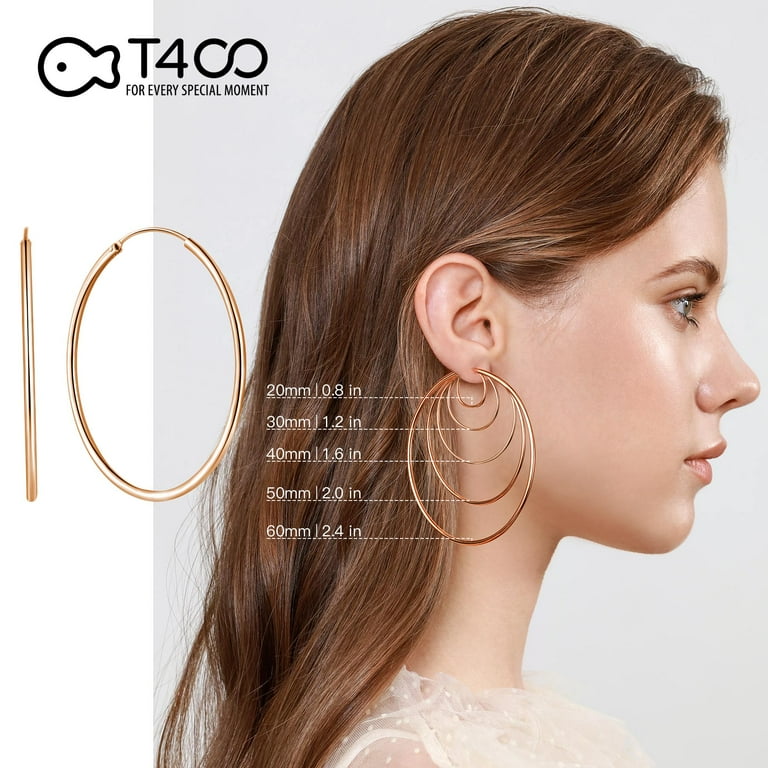 T400 Sterling Silver Hoop Earrings, Thin Lightweight