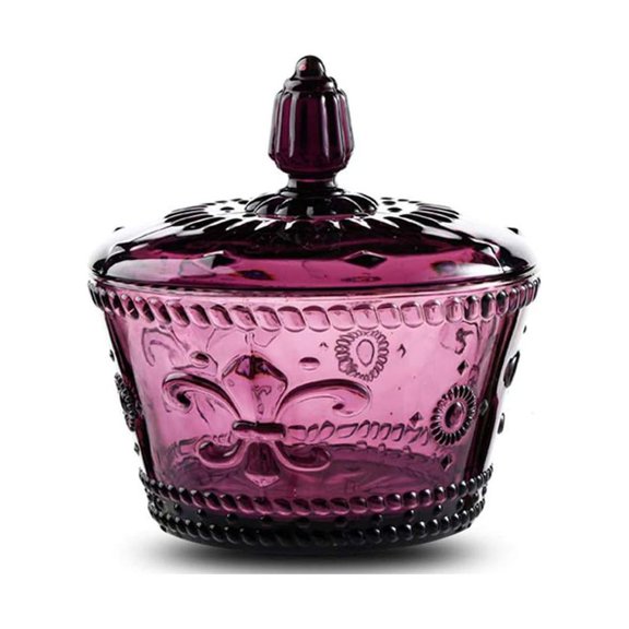 Colorful Embossed Glass Candy Jar with Lid 10 oz. - Purple