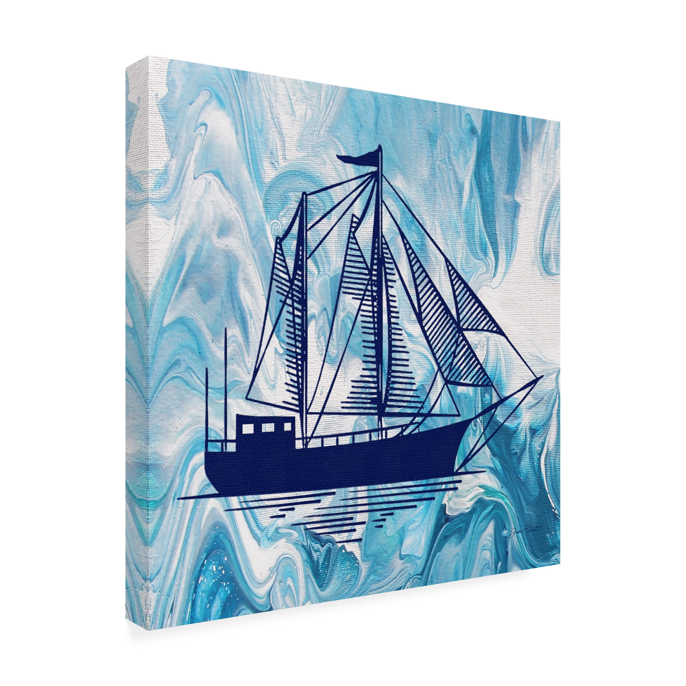 Canvas Wall Art - Jean Plout 'Abstract Ocean A' Wall Art for Living Room, Bedroom, or Office Décor by Trademark Fine Art - 18 x 18 Inches