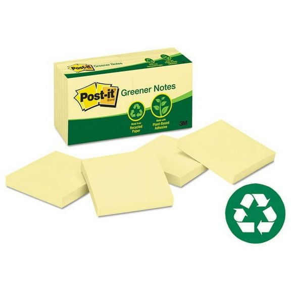 Original Recycled Note Pads, 3" x 3", Canary Yellow, 100 Sheets/Pad, 12 Pads/Pack | Bundle of 2 Packs