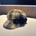 thumbnail image 1 of Retro Checkered Beret With Floral Embellishments; Artistic Style Baseball Cap With Three-dimensional Floral Decoration., 1 of 15