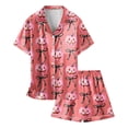 thumbnail image 4 of Kids Halloween Two-Piece Outfit Bowknot Pumpkin Print Lapel Button Short Sleeve Tops And Shorts Nightwear Soft Lounge Sets, 4 of 4