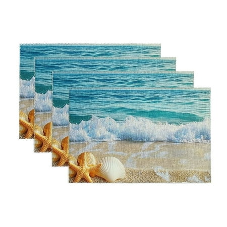 

Creowell Beach Theme Placemats Set of 4 Summer Ocean Blue Coastal Sea Life Table Mats Heat-Resisting Non Slip Reversible Place Mats for Party Dining Table Kitchen Decor and Accessories 11.8*17.7in
