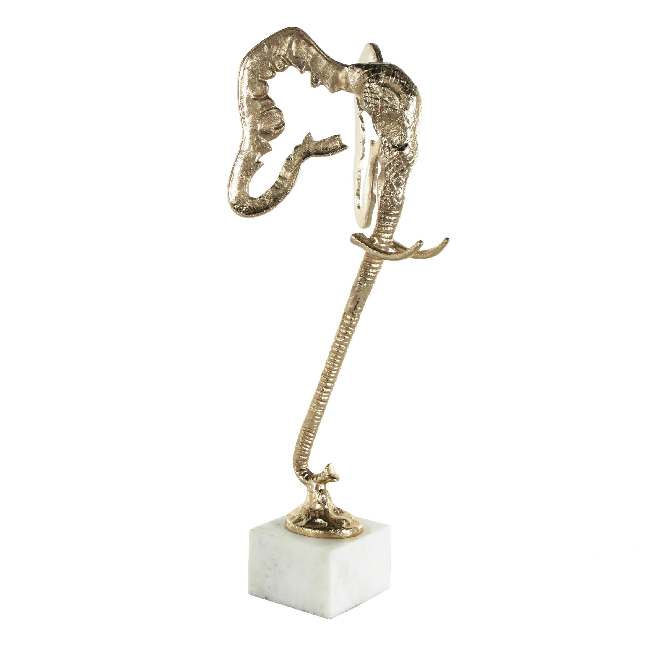 9" x 27" Gold Aluminum Metal Tall Cutout Silhouette Elephant Sculpture with Marble Base, by DecMode