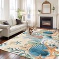 thumbnail image 2 of 5x7 Area Rugs for Living Room, Teal Blue Coastal Non Slip Area Rugs for Kitchen Bedroom Entryway, Summer Beach Starfish Shell Coral Nautical Retro Washable Carpet Runner Rug Floor Mats for Bedroom, 2 of 8