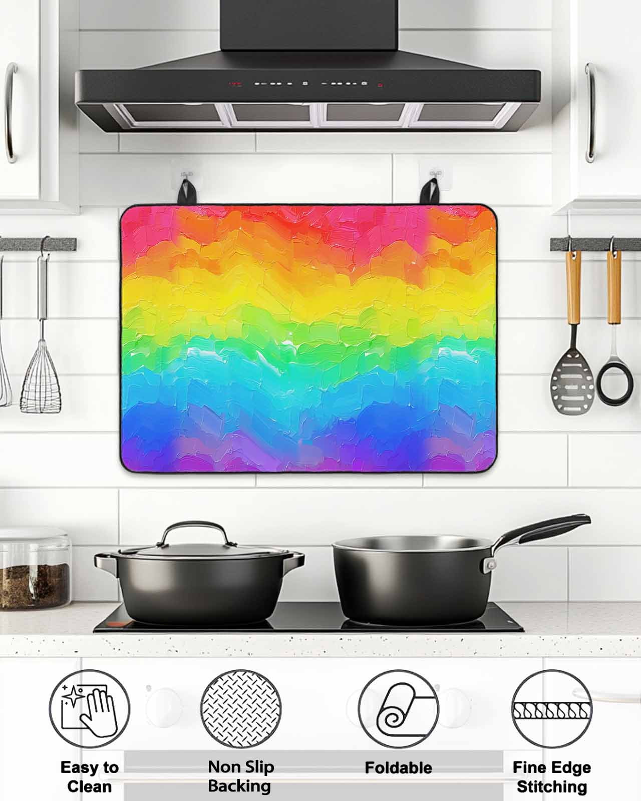 Stove Top Covers for Electric Stove, Rainbow Oil Painting Glass Stovetop Cover Protector, Watercolor Colorful Abstract Art Induction Cooktop Protector Oven Mat for Kitchen Countertop 24"x21"