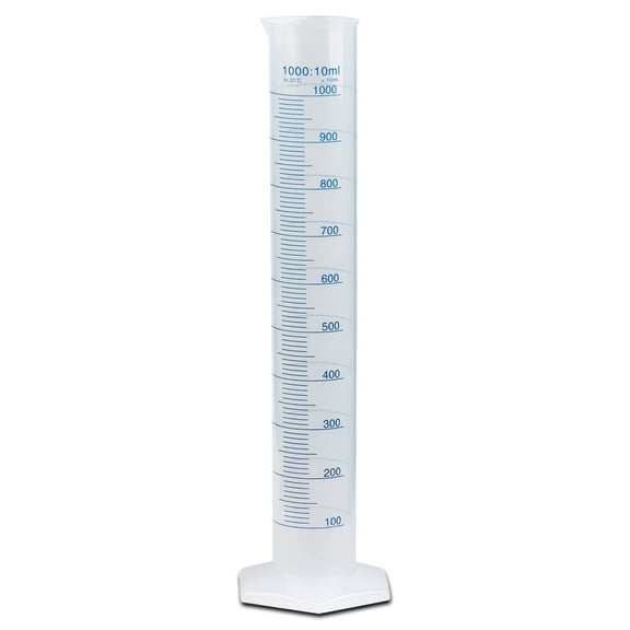 1000ml Graduated Cylinder, Polypropylene, Printed Graduations, Karter Scientific 251R2 (Single)