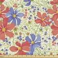 thumbnail image 1 of Floral Upholstery Fabric by the Yard, Blooming Spring Flowers Colorful Cheerful Illustration, Decorative Fabric for DIY and Home Accents, Burnt Sienna Multicolor by Ambesonne, 1 of 5