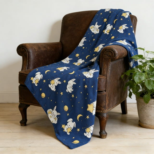 Manta de poliéster de invierno de franela gruesa y piel de cordero para sofá, manta gruesa y cálida para siestas de otoño e invierno, manta con estampado de conejos para el hogar, regalo de cumpleaños
