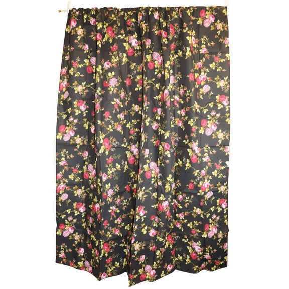 Cotton Curtain Floral Print 58 Inch Wide Vintage Floral Large Roses Black