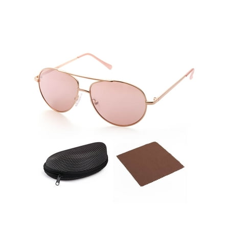 Fade Frame Gold Lens (LotFancy Aviator Sunglasses for Kids Girls Children, Gold Metal Frame Lens, Pink Tinted Lens,Case)
