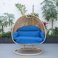 thumbnail image 4 of LeisureMod Mendoza Light Brown Wicker Patio Double Swing Chair in Blue, 4 of 11