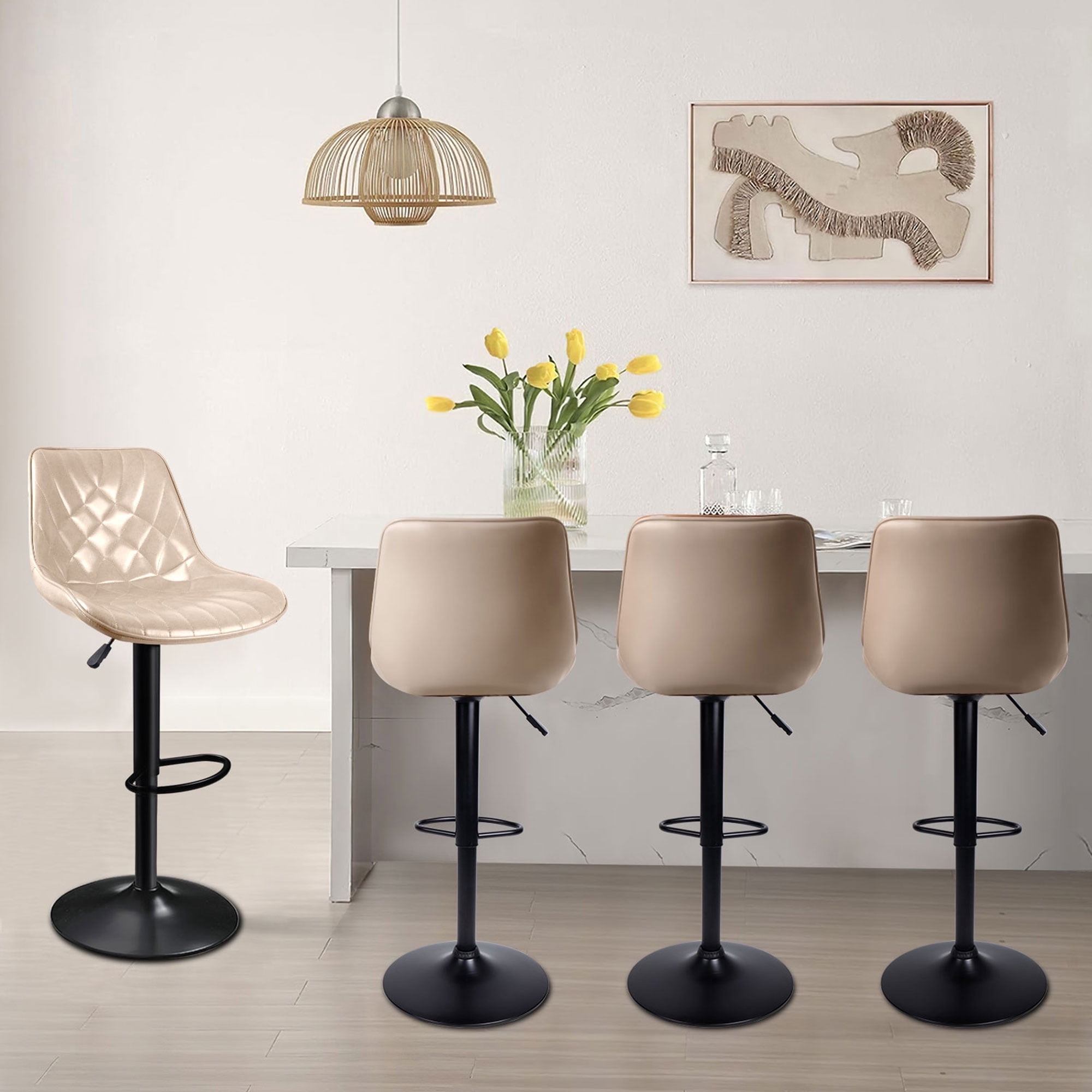 Waleaf Modern Bar Stools Set of 4, PU Leather Height Adjustable Swivel Barstools with Back
