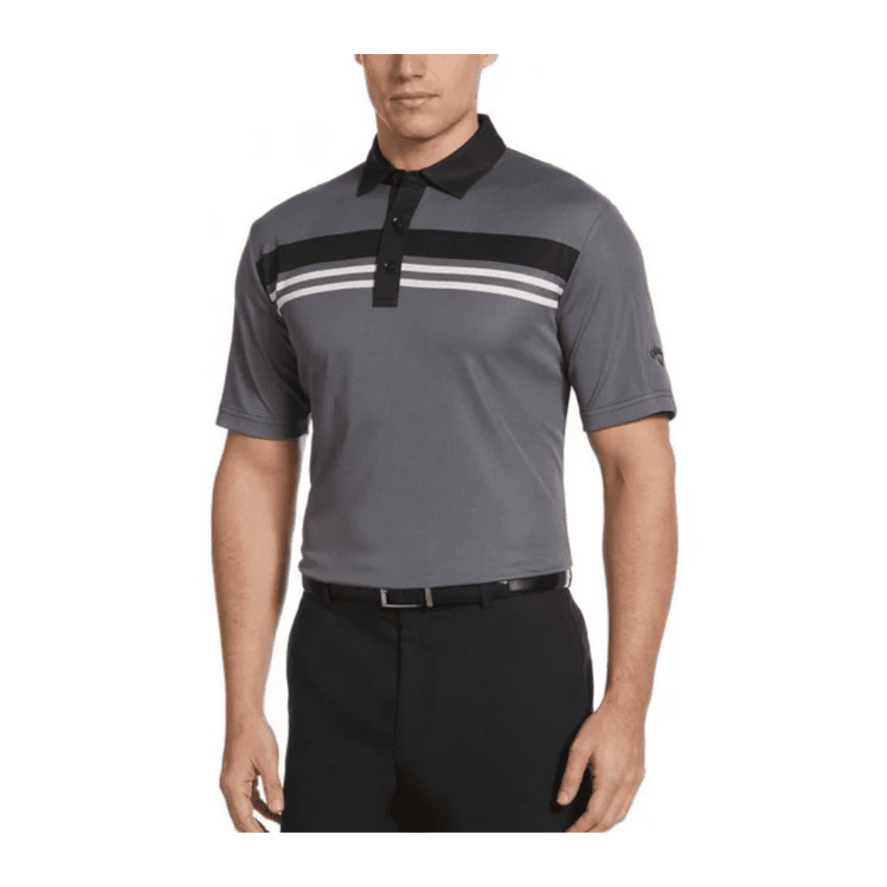 Callaway Yarn Dyed Birdseye Color Block Golf Polo Shirt,Caviar,M